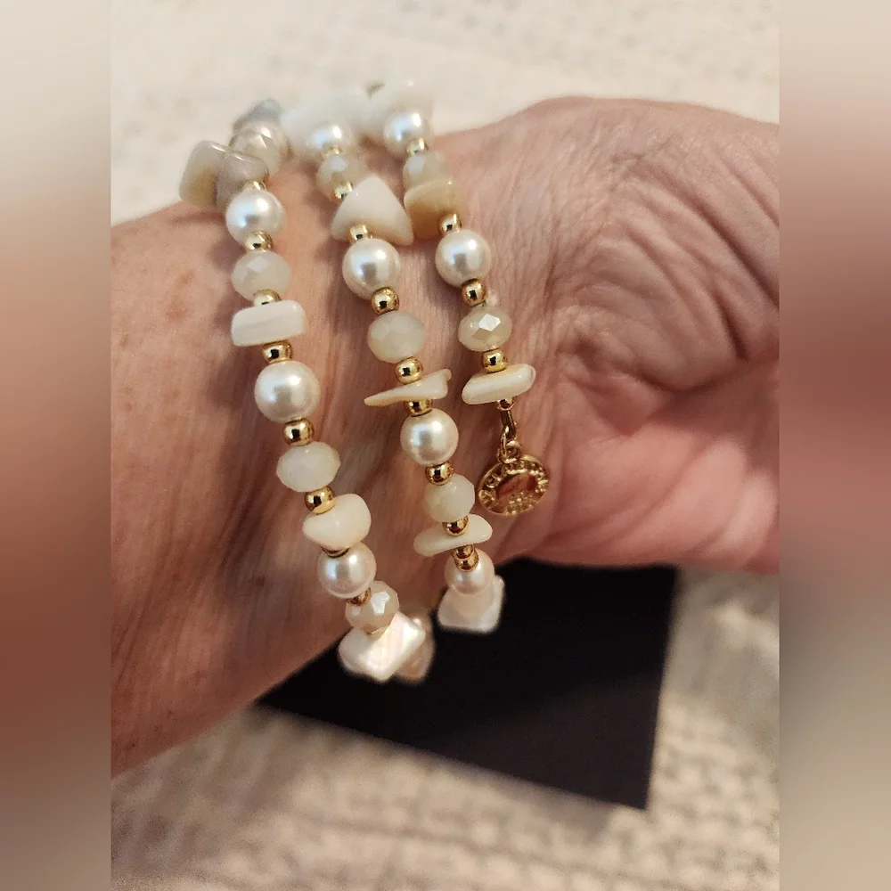 Vintage Liz Claiborne 1975 Goldtone and Pearl Spiral Bracelet Fits Large Wrist